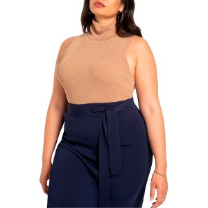 ELOQUII Women's Plus Size Turtleneck Layering Sweater - 26/28, Burro - 1 of 4