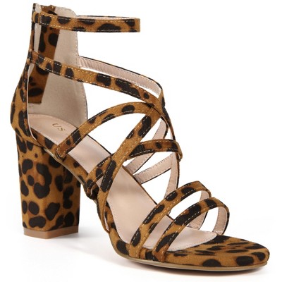 BLISSFUL STEP Women's Back Zip Strappy Chunky Heel Open Toe Sandals