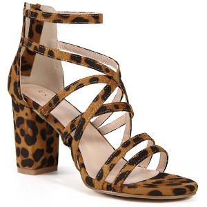 BLISSFUL STEP Women's Back Zip Strappy Chunky Heel Open Toe Sandals - 1 of 4