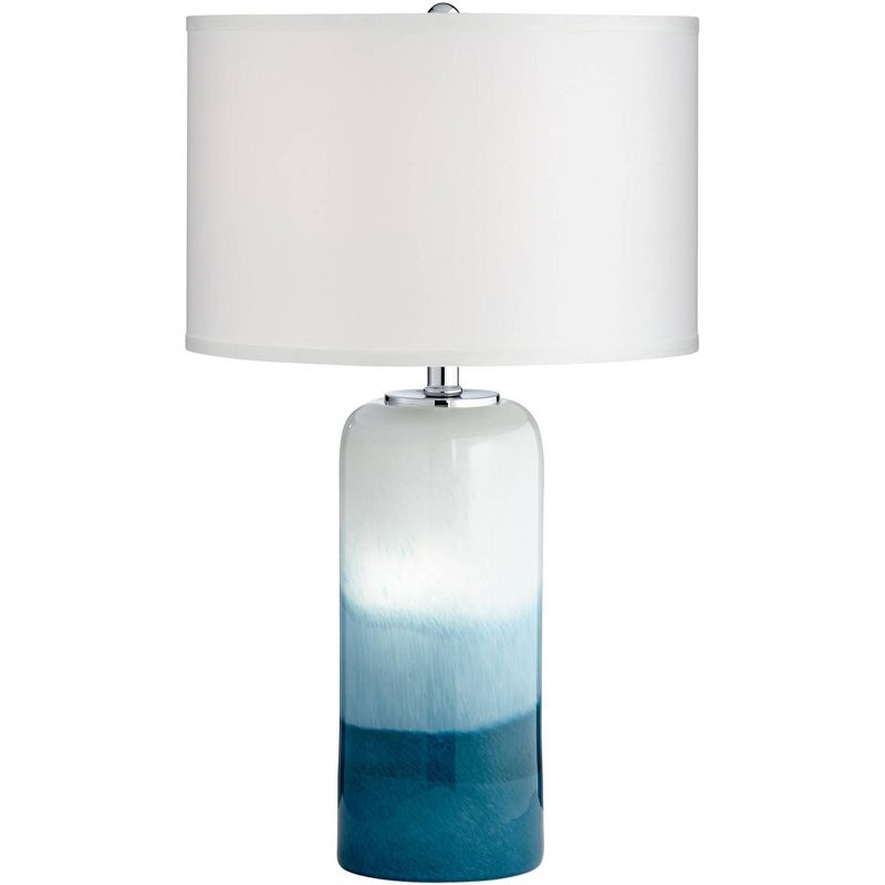 Possini Euro Design Modern Table Lamp with USB Charging Port and Nightlight LED 25" High Blue Art Glass White Shade for Bedroom Desk (Color May Vary), 1 of 10