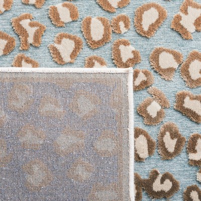 Handmade Blue Wool and Silk Runner Rug