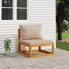 vidaXL Outdoor Patio Middle Sofa with Cushions - Solid Acacia Wood, Taupe Cushions, Weatherproof, Easy Assembly, Modular Configuration - 2 of 4