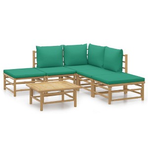 vidaXL 6-Piece Bamboo Lounge Set with Green Cushions- Durable and Versatile Outdoor Patio Furniture Set with Comfortable Cushions and Practical Table - 1 of 4