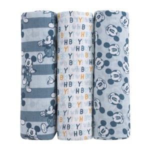 NoJo Disney Mickey Mouse Gray, Charcoal, and White 3 Piece Muslin Swaddle Baby Blanket Set - 1 of 4