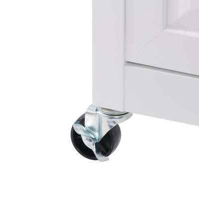 White Pinewood Kitchen Cart with Storage and Wheels