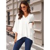 Seta T Women's High Low Asymmetrical Chiffon 3/4 Bell Sleeve V Neck Irregular Hem Casual Blouse - 4 of 4