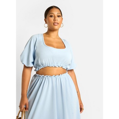 Rebdolls Women's Cyan Puff Sleeve Crop Top