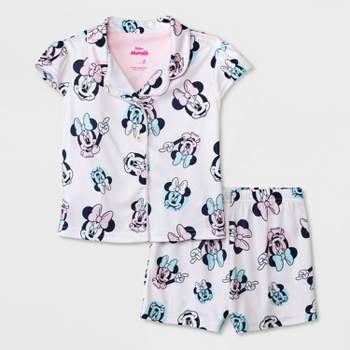 Toddler Girls' 2pc Minnie Mouse Button Down Coat Pajama Set - White