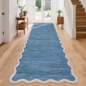 Washable Rug Modern Scalloped Rug Non Slip, Neutral Indoor Carpet - 1 of 4