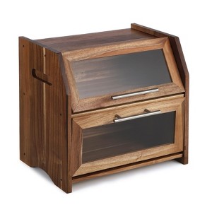 2-Tier Bread Box ¨C Brown Acacia Wood Bread Storage with Transparent Door & Air Vents for Kitchen Countertop (1-Piece) - 1 of 4