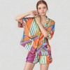 Anna-Kaci Lounge Women's Bold Stripe Print Pajama Set with Notch Collar Button Up Top and Relaxed Fit Matching Shorts - X Large, Many Colors - 4 of 4