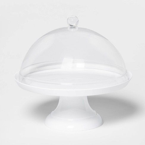 cake stand with covered glass dome