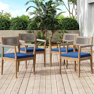 Outdoor Dining Chairs, Acacia Wood Frame Chairs with Armrests, Braided Rope Chair with Polyester Cushions-Coolbibila - 1 of 4