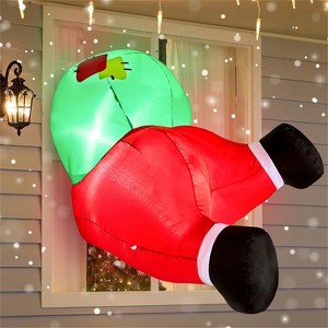 JOYFY 3.3 FT Christmas Inflatable Decoration, Santa Butt Stuck Broke Out from Window Inflatable with LEDs for Window Decor, Xmas Party, Outdoor Decor - 1 of 4