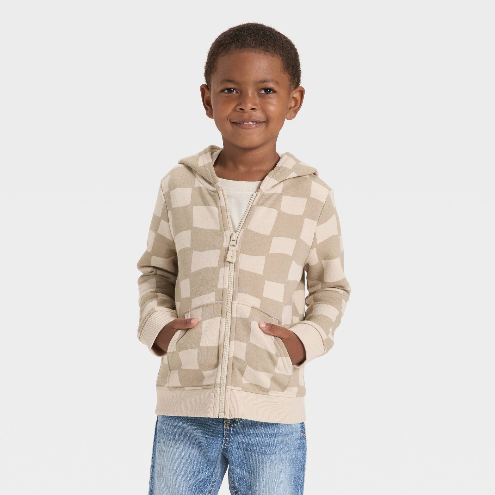 Toddler Boys' Fleece Zip-Up Hoodie Sweatshirt - Cat & Jack™ Khaki 4T