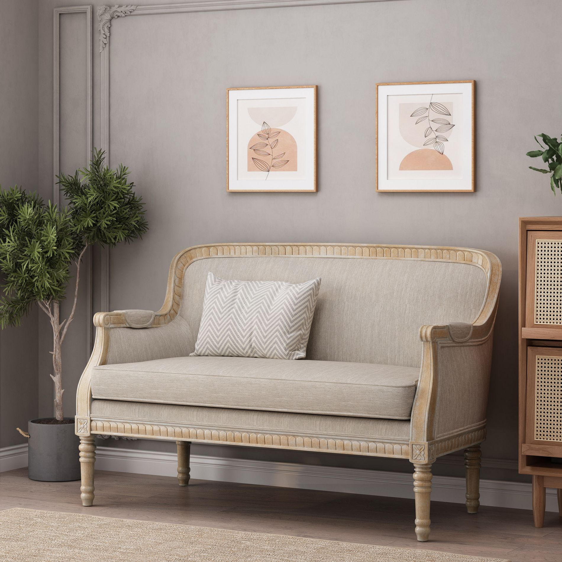 Christopher Knight Home Trask French Country 49.75"W Fabric Upholstered Loveseat, Beige