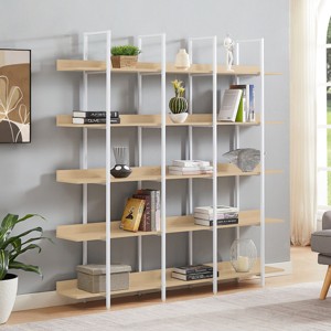 Vintage Industrial 5 Tiers Home Office Bookcase Bookshelf, Open Cabinet Display Shelf with Metal Frame Oak Board  for Living Room-Tanpinhause - 1 of 4