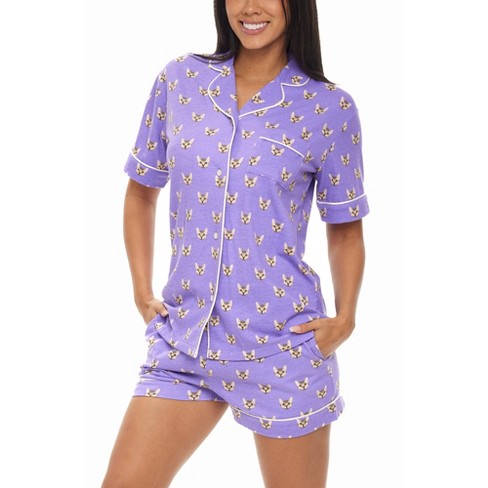 ADR Womens Short Sleeve Knit Pajamas Set Cats on Lavender Large