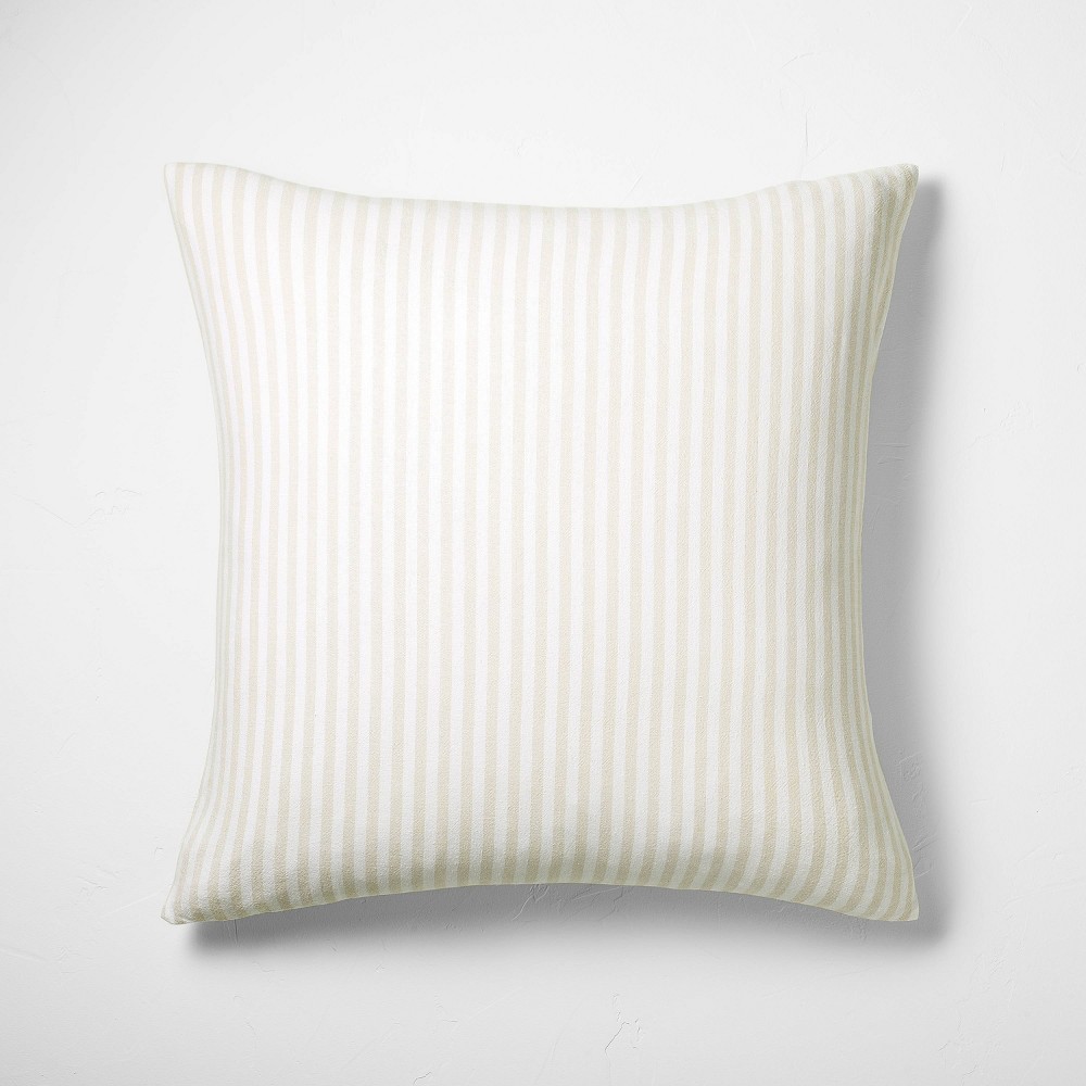 Photos - Pillowcase Euro Heavyweight Linen Blend Stripe Pillow Sham Natural - Casaluna™