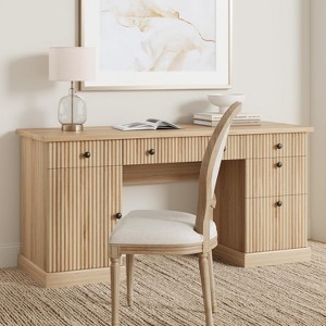 60" Home Office Desk, Fluted Executive Desk with File Drawers, Wooden Computer Desk with Charging Station for Study Room - 1 of 4