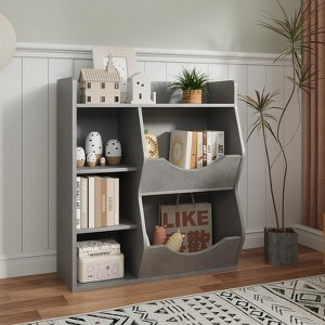 GustoWave 3-Tier Kids Bookshelf - Toddler Book Display Shelves for Classrooms, Playrooms 5 Compartment Bookshelf & Toy Shelf for Bedroom, Living Room - 1 of 4