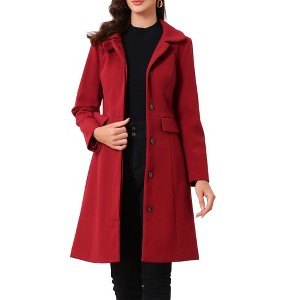 Allegra K Women's Buttons Long Sleeve Pockets A-Line Casual Winter Collared Coats - 1 of 4