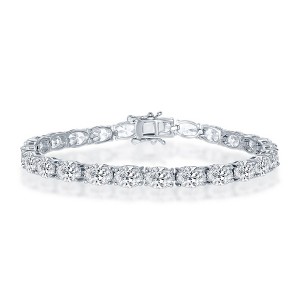 Bella Silver Sterling Silver 7x5mm Oval CZ Tennis Bracelet - Silver - 7.25 Inch - 1 of 2