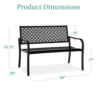 Elegant Geometric Steel Outdoor Bench in Black