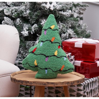 Green Christmas Tree Shaped Hooked Accent Pillow