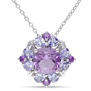EVERLY JEWELRY | Sterling Silver 3 CT TGW Amethyst and Tanzanite Quatrefoil Floral Pendant with Chain, 18 inc - 1 of 4