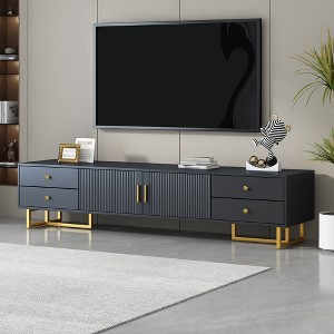 Runesay Modern 70" TV Stand with Wave Pattern Doors, 4 Drawers and Cabinet Storage, Black - 1 of 4