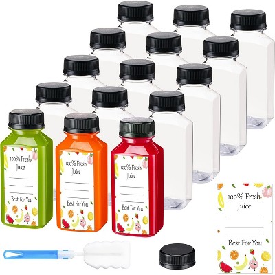 10Pcs 12oz Juice Bottles with Caps，Clear Reusable Water Bottle, Used for Juicing Bottles with 10Pcs Labels & Bottle Brush