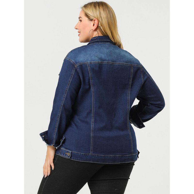 Agnes Orinda Women's Plus Size Outerwear Button Front Washed Casual Denim Jackets, 6 of 8
