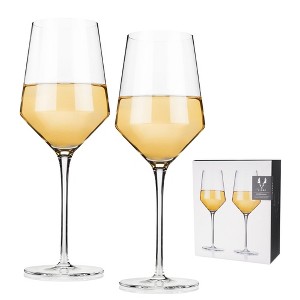 Viski Raye Angled Crystal Chardonnay Wine Glasses Set of 2 - Premium  Crystal Clear Glass, Modern Stemmed, Flat Bottom White Wine Gift Set - 13oz