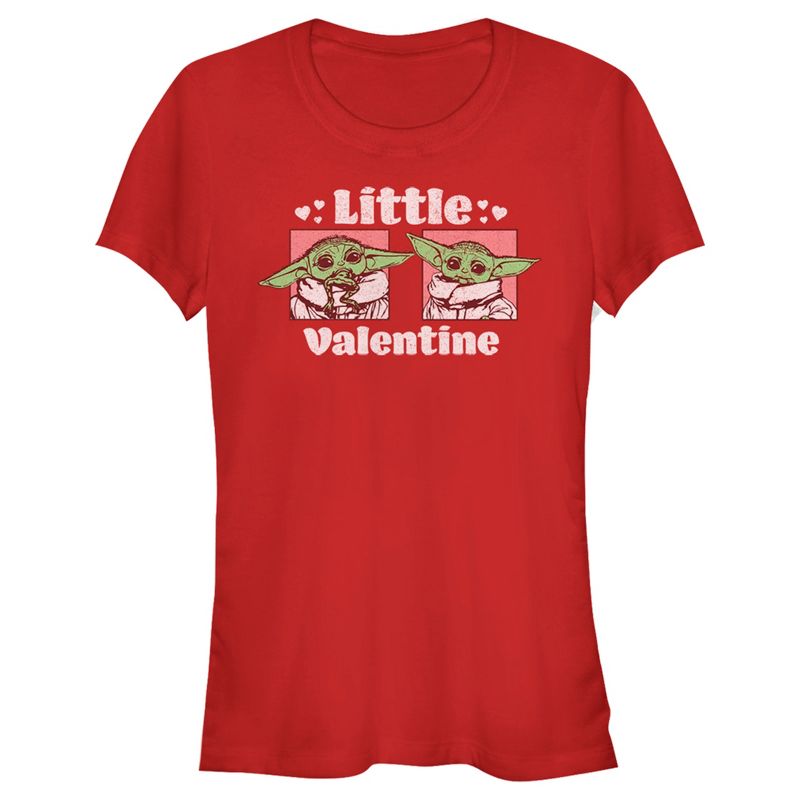 Juniors Womens Star Wars The Mandalorian Valentine's Day The Child Little Valentine Panels T-Shirt, 1 of 5