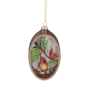 Northlight Cardinal Glass Plate with Tree Bark Designed Christmas Ornament - 6" - Brown - 1 of 4