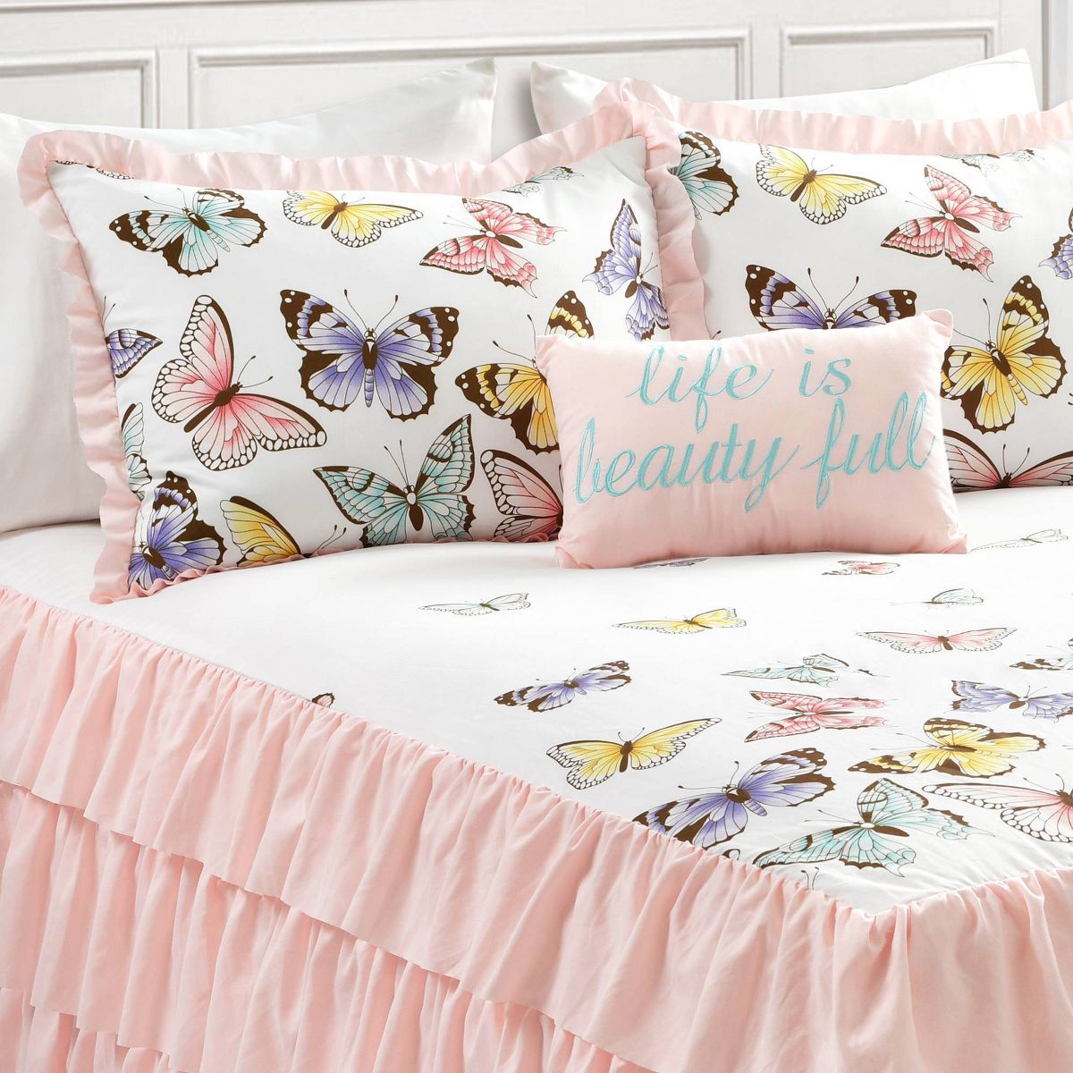 3pc Full Flutter Butterfly Bedspread Kids' Quilt Set Pink - Lush Décor - thumbnail 4