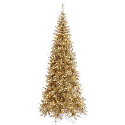 Vickerman Champagne Tinsel Fir Slim Artificial Christmas Tree