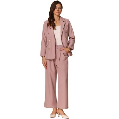 INSPIRE CHIC Women's 2 Piece Long Sleeve Notched Lapel with Pockets Dressy Business Blazer Pant Suits