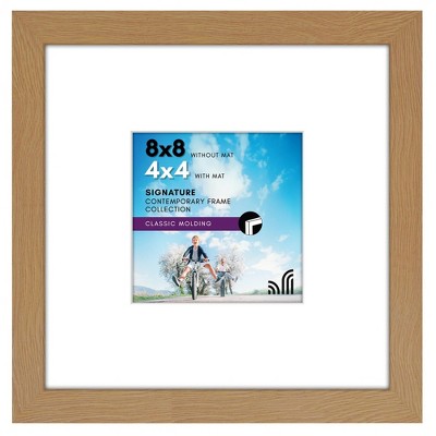 Americanflat 8x8 Picture Frame in Oak - Displays 4x4 With Mat and 8x8 Without Mat - Composite Wood with Shatter Resistant Glass  and Tabletop