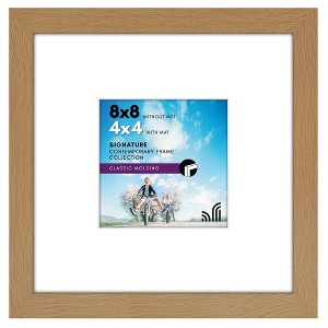 Americanflat 8x8 Picture Frame in Oak - Displays 4x4 With Mat and 8x8 Without Mat - Composite Wood with Shatter Resistant Glass  and Tabletop - 1 of 4