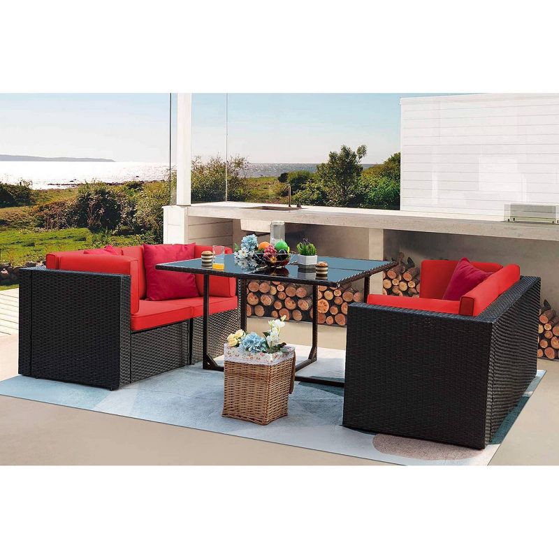 5pc Outdoor Conversation Set with Wicker Sectional Sofa & Tempered Glass Table - Devoko
, 3 of 5