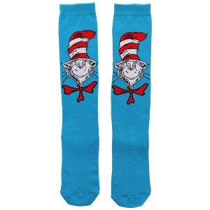 HalloweenCostumes.com One Size Fits Most Women  Dr. Seuss The Cat In The Hat Knee High Costume Socks with Paw Prints for Adults., Red/White/Blue - 1 of 3
