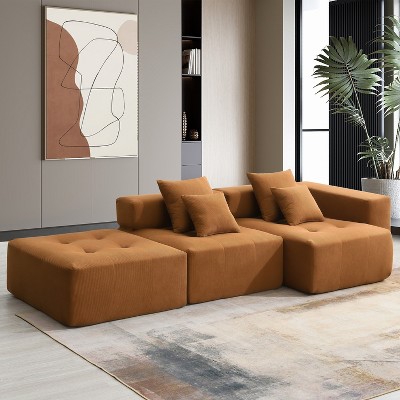 Whisen Minimalist L-shaped Modular Sectional Sofa, Convertible Corduroy Foam-Filled Floor Couch Set