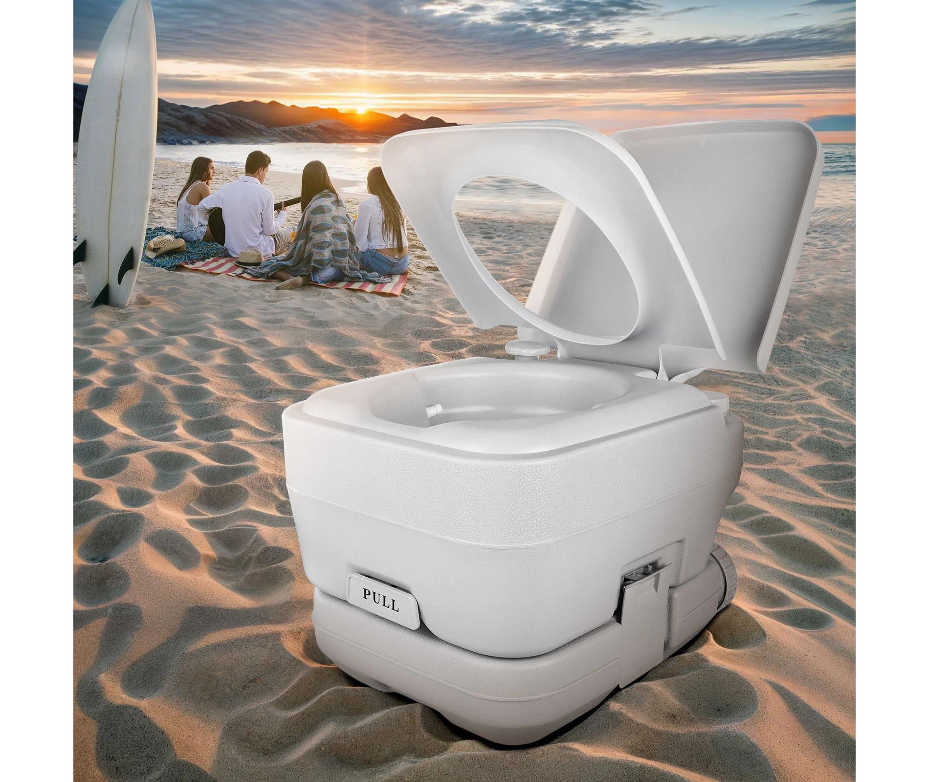 2.6 Gallon Portable Toilet RV Potty, Travel Camping Toilet with Detachable Tank, Double Outlet Water Spout, Handle Flush Pump