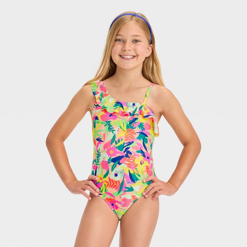 Girls&#39; &#39;Shoreline Bloom&#39; Floral Printed One Piece Swimsuit - Cat &#38; Jack&#8482;, 1 of 5