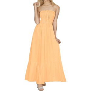 LA LEELA Women's House Daily Routine Evening Wear Solid Smocked Tube Top Maxi Evening Frill Dress Casual Dresses for Women - 1 of 3