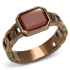Slickblue Coffee Gold Stainless Steel Ring, Women’s Chain Theme Ring, Siam Agate Accent, Sizes 5-10 - 1 of 4