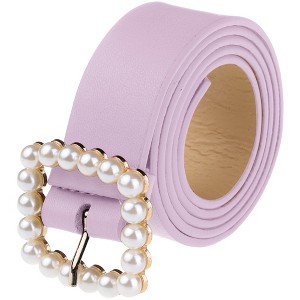 INSPIRE CHIC Women's Faux Leather Pearl Buckle Wide Waist Belts 40.9" X 1.2" - 1 of 4