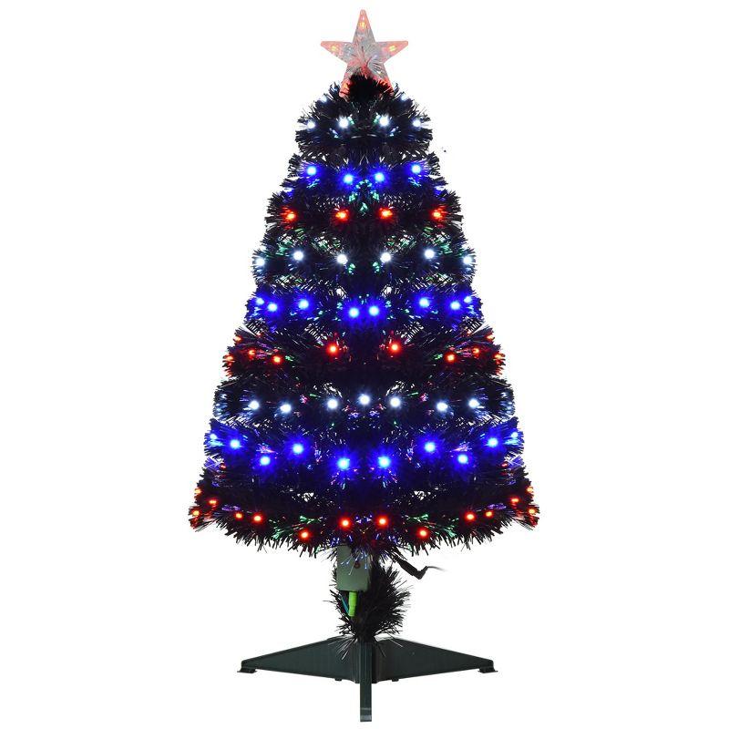 HOMCOM 3 FT Tall Pre-Lit Douglas Fir Artificial Christmas Tree with Realistic Branches, 90 Multi-Color LED Lights, Fiber Optics, and 90 Tips, 1 of 9